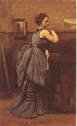 Jean Baptiste Camille  Corot Woman in Blue (mk05) oil painting on canvas